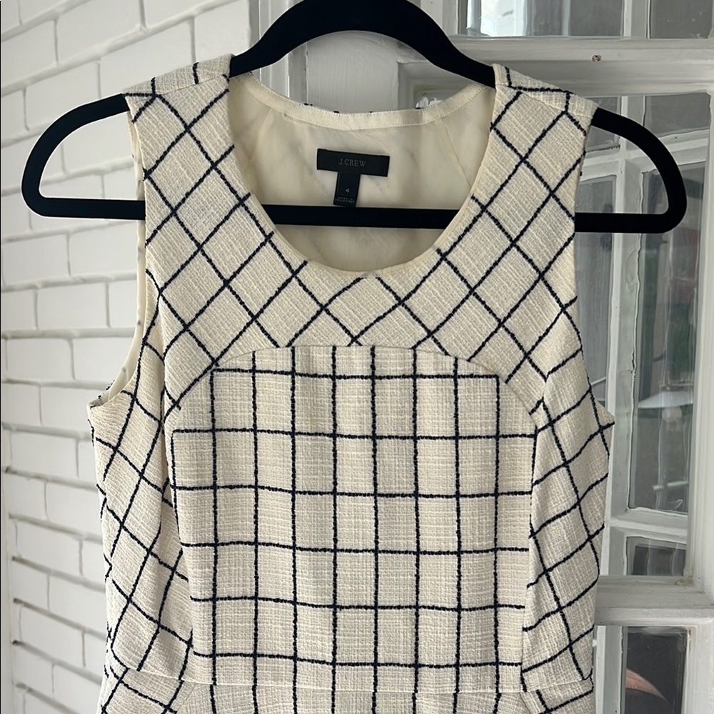J. Crew Women's Cream and Black Grid Dress